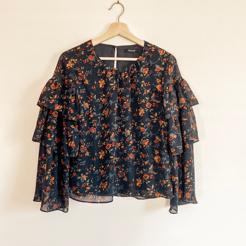 Madewell XS Ruffle Sleeve Top in Climbing Vine